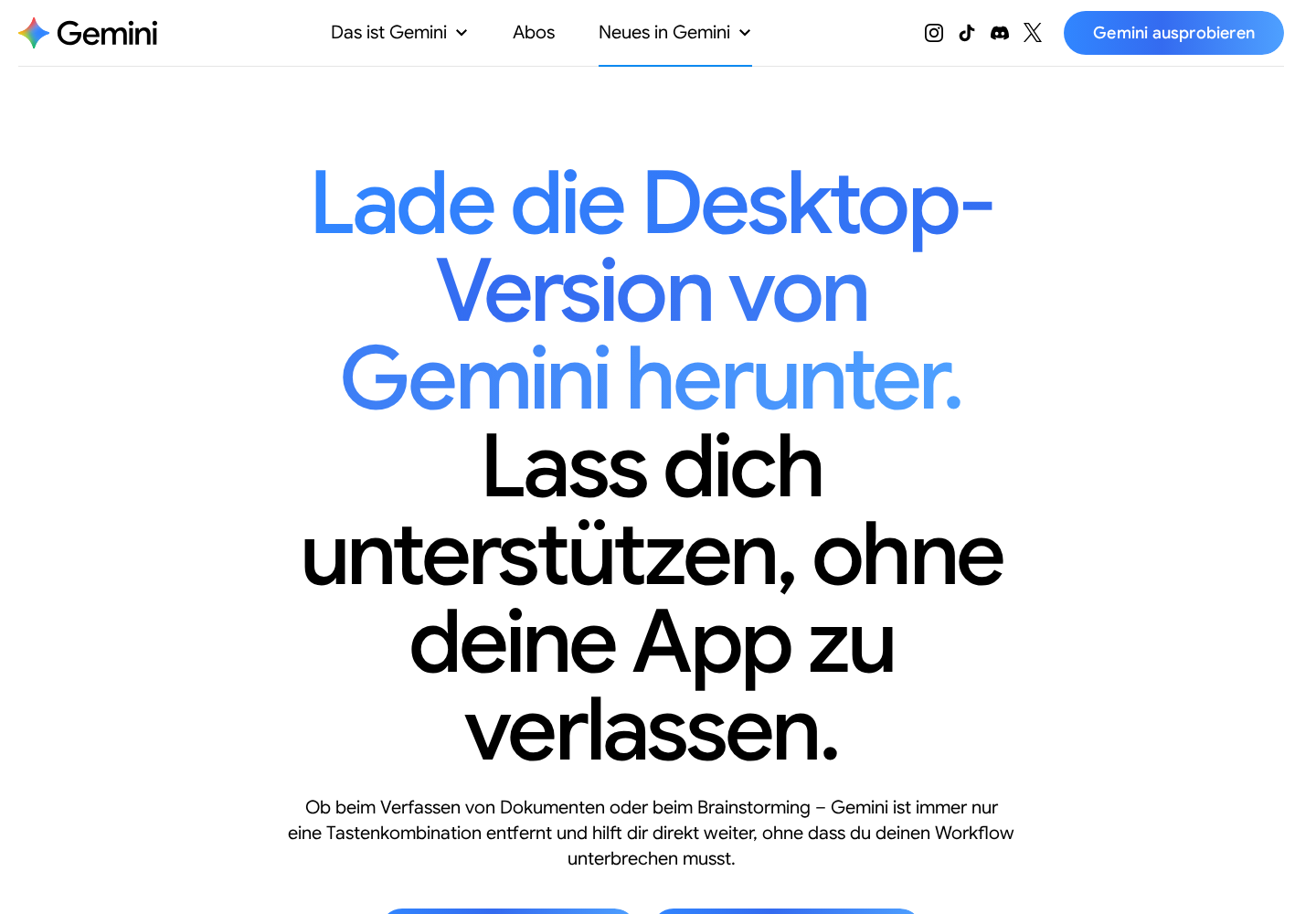 Produktseite mit Windows-Download und Desktop-Funktionen