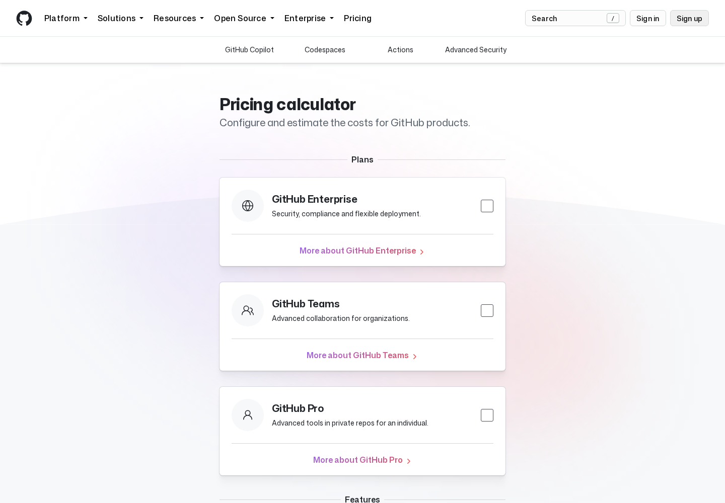 Screenshot: Pricing Calculator · GitHub
